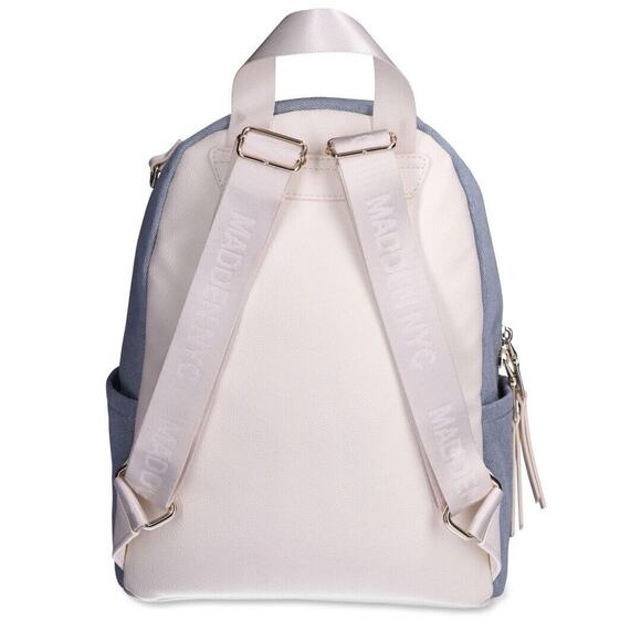 Madden NYC Women's Mini Backpack with Embellished Pouch, Denim, Tassels White - Picture 4 of 6